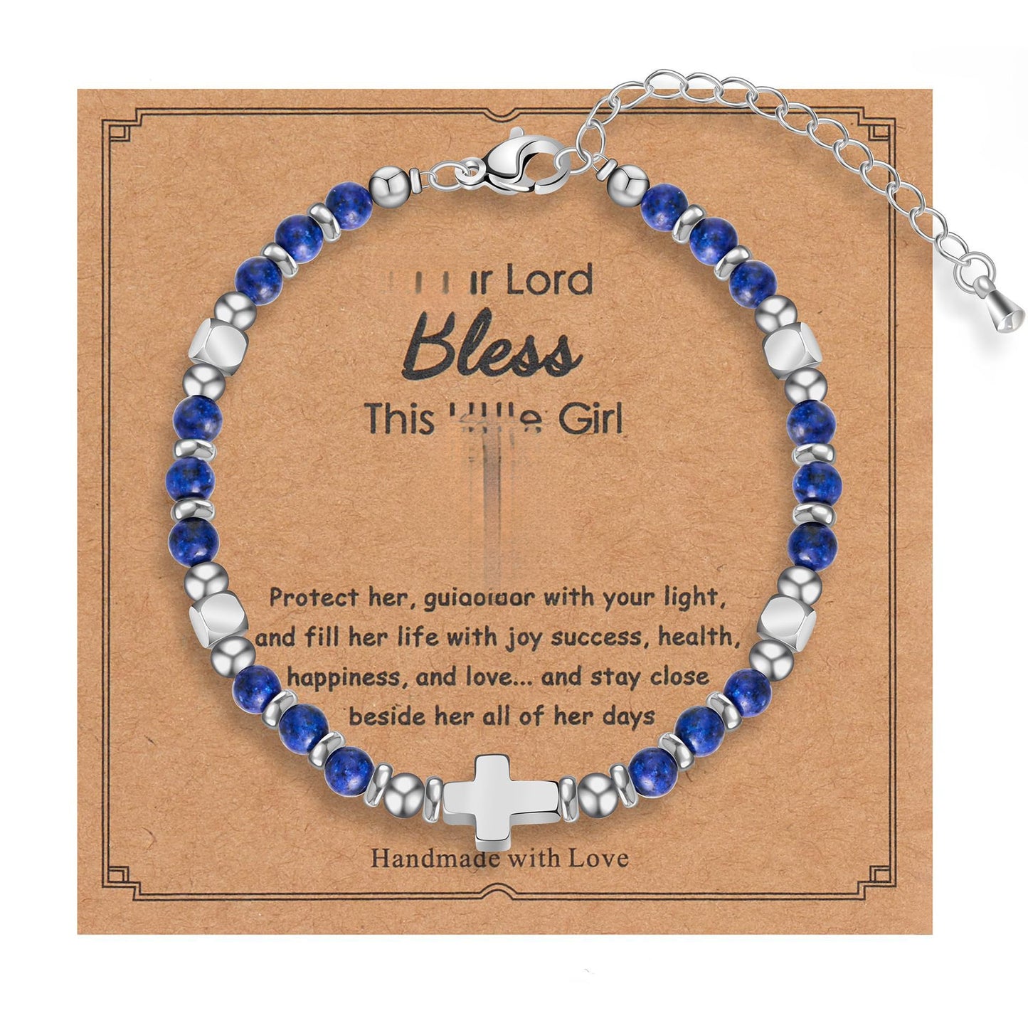 Minimalist Cross Stainless Steel Ball Chain Bracelet with Pink Crystal and Blue Turquoise for Women