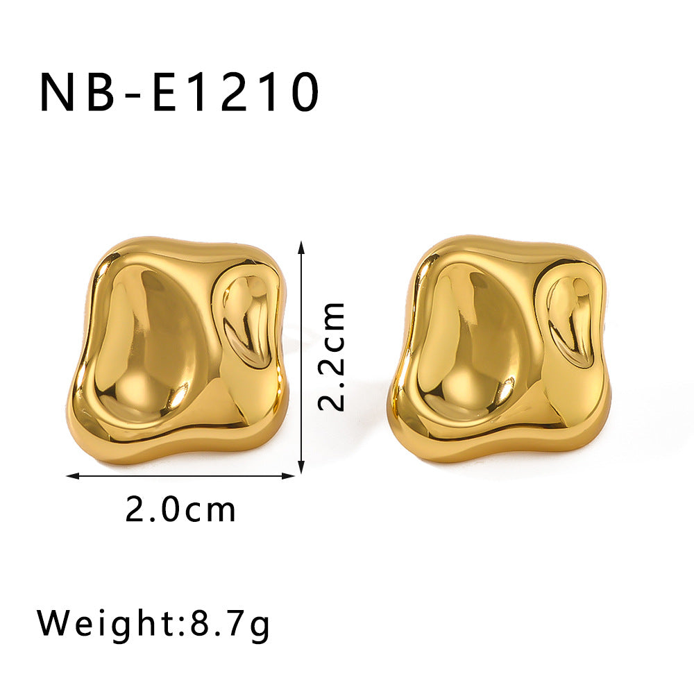 Minimalist Geometric Square Stainless Steel Earrings with 18K Gold Plating Lightweight Polished Finish