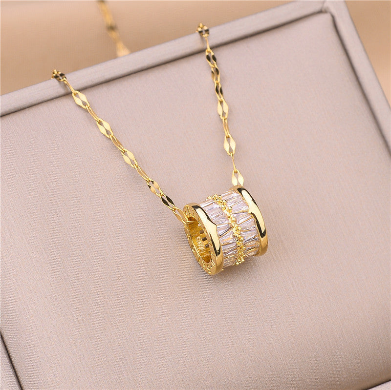 Cartoon Style Geometric Titanium Steel Plated Necklace for Women with Round Bead Chain