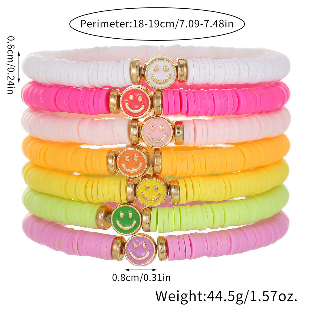 Set di Bracciali da Donna a Mano in Argilla Polimerica e Lega, Stile Bohemien, con Ciondoli Smiley Smaltati