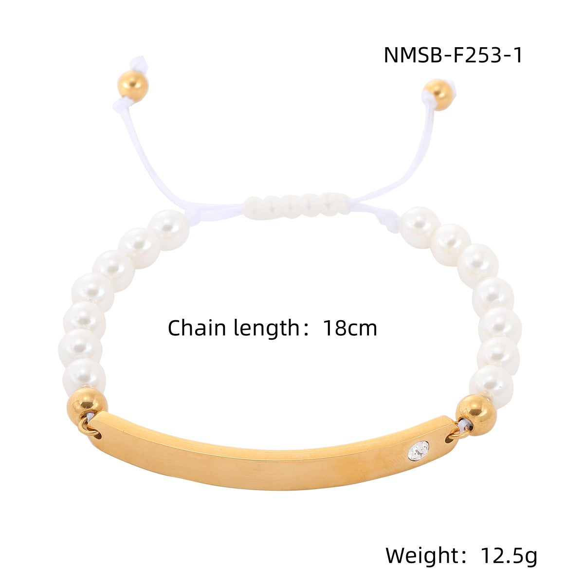 Elegant 18K Gold Plated Titanium Steel Stainless Steel Rhinestone Pearl DIY Charm Bar Bracelet for Women