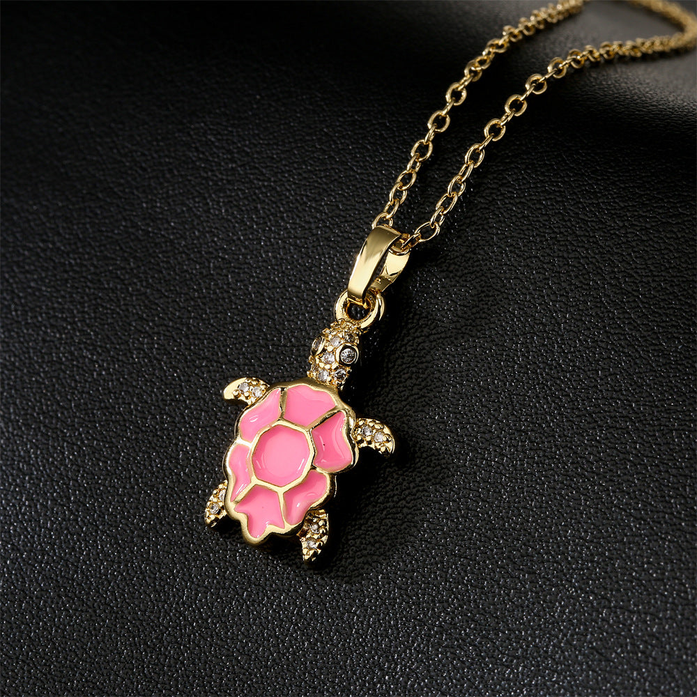 Collana con ciondolo a forma di tartaruga in rame con placcatura in oro 18 carati e finitura smaltata, catenina clavicola a forma di animale per donne