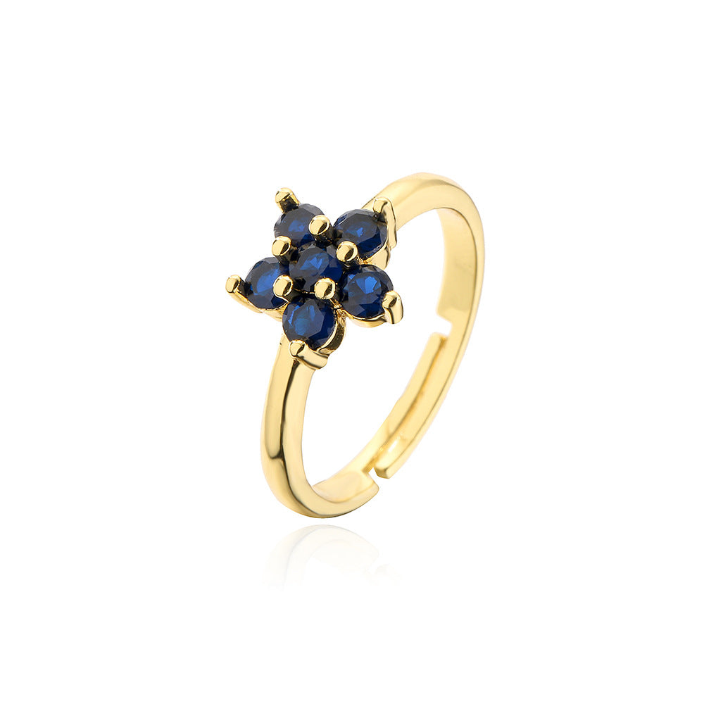 Geometric Floral Open Ring for Women in Copper with 18K Gold Plating and Zircon Inlay