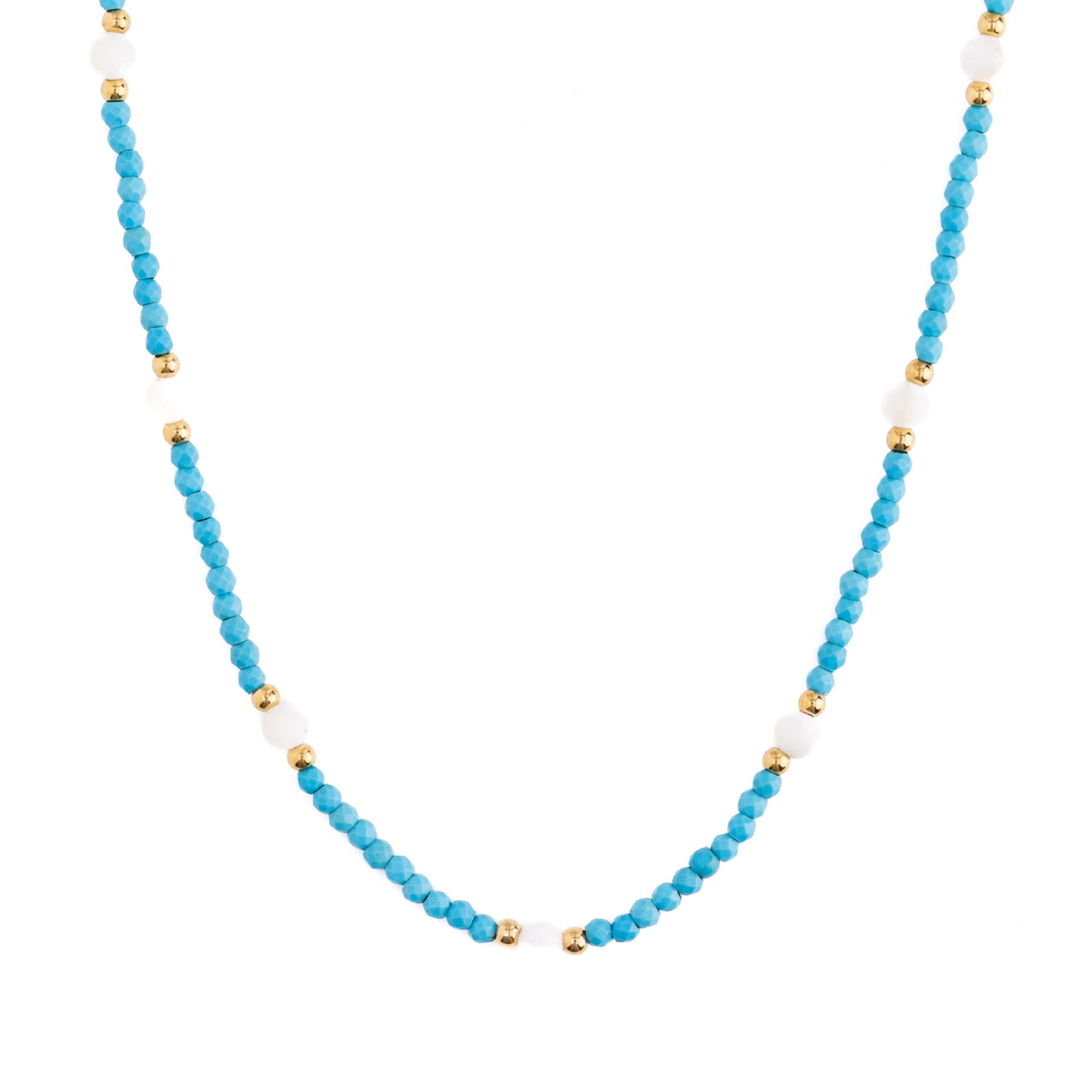 Collar con colgante de corazón de turquesa con cuentas de acero inoxidable chapado en oro de 18 quilates para mujer