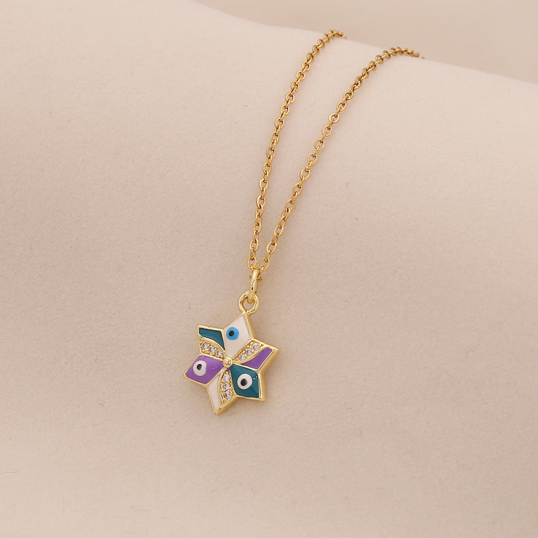 Edgy Evil Eye Pendant Necklace in Stainless Steel with Enamel Finish on O-Chain for Women