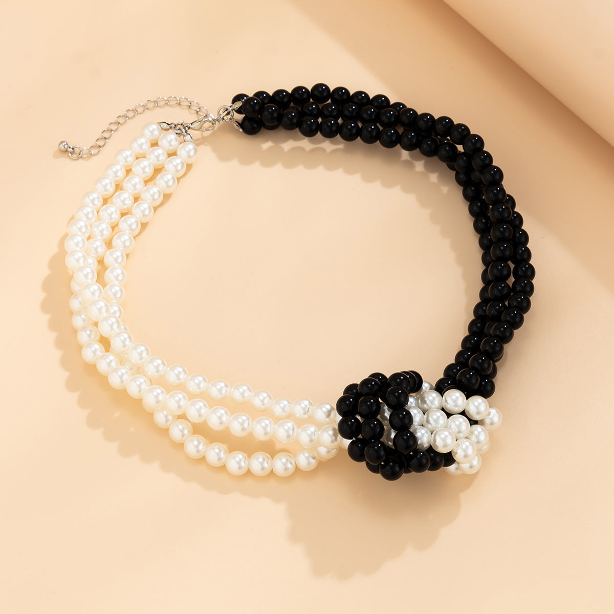 Vintage Elegant Geometric Round Faux Pearl Multi-Layer Ball Chain Choker Necklace for Women