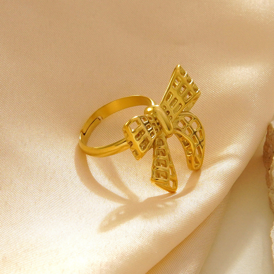 Minimalist Stainless Steel Plated Hollow Bow Ring for Unisex
