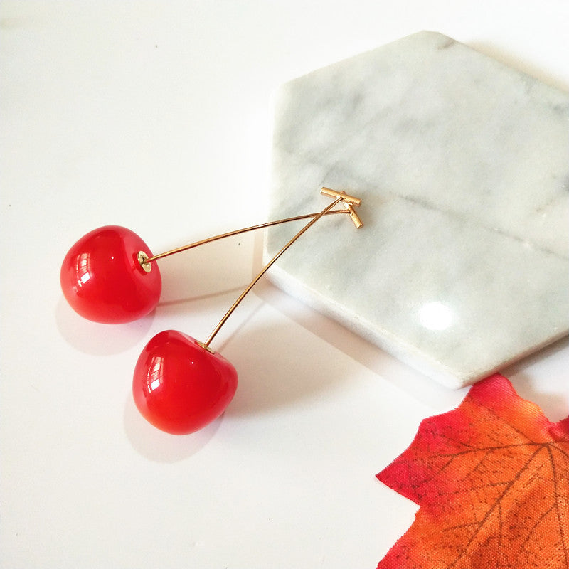 Orecchini a forma di ciliegia per donna con design a frutta, stile fresco e dolce, orecchini pendenti leggeri