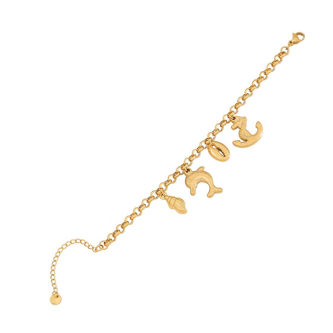 Collana con Pendente a Stella Marina e Conchiglia in Acciaio Inossidabile con Finitura Placcata su Catenina a O, Stile Vacanza Oceano alla Moda, per Donne