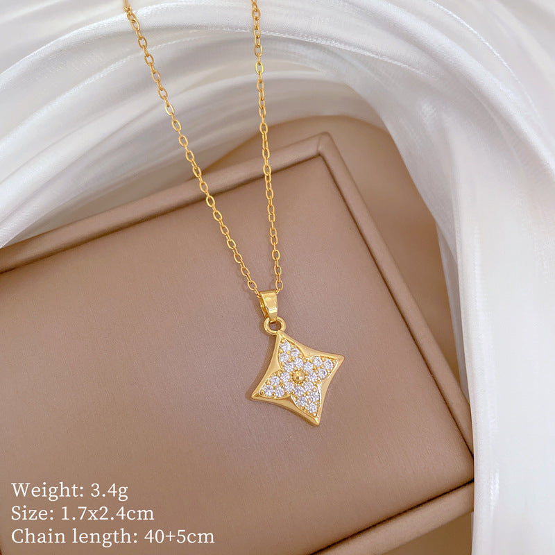 Collana Minimalista Geometrica in Acciaio al Titanio con Pendente in Rame Placcato Oro su Catena a Maglie per Uomo e Donna