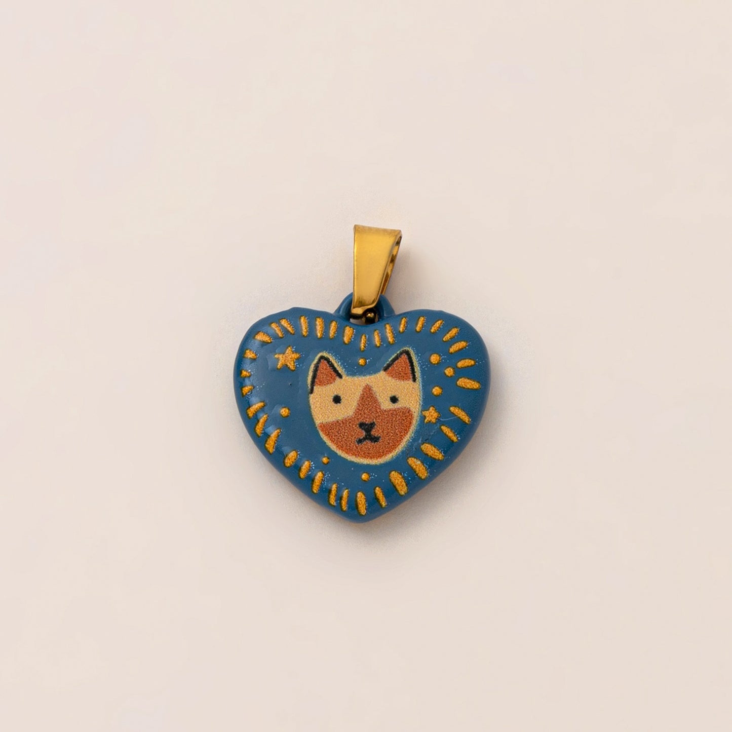 Vintage 18K Gold Plated Stainless Steel Heart Cat Charm Bar PVD