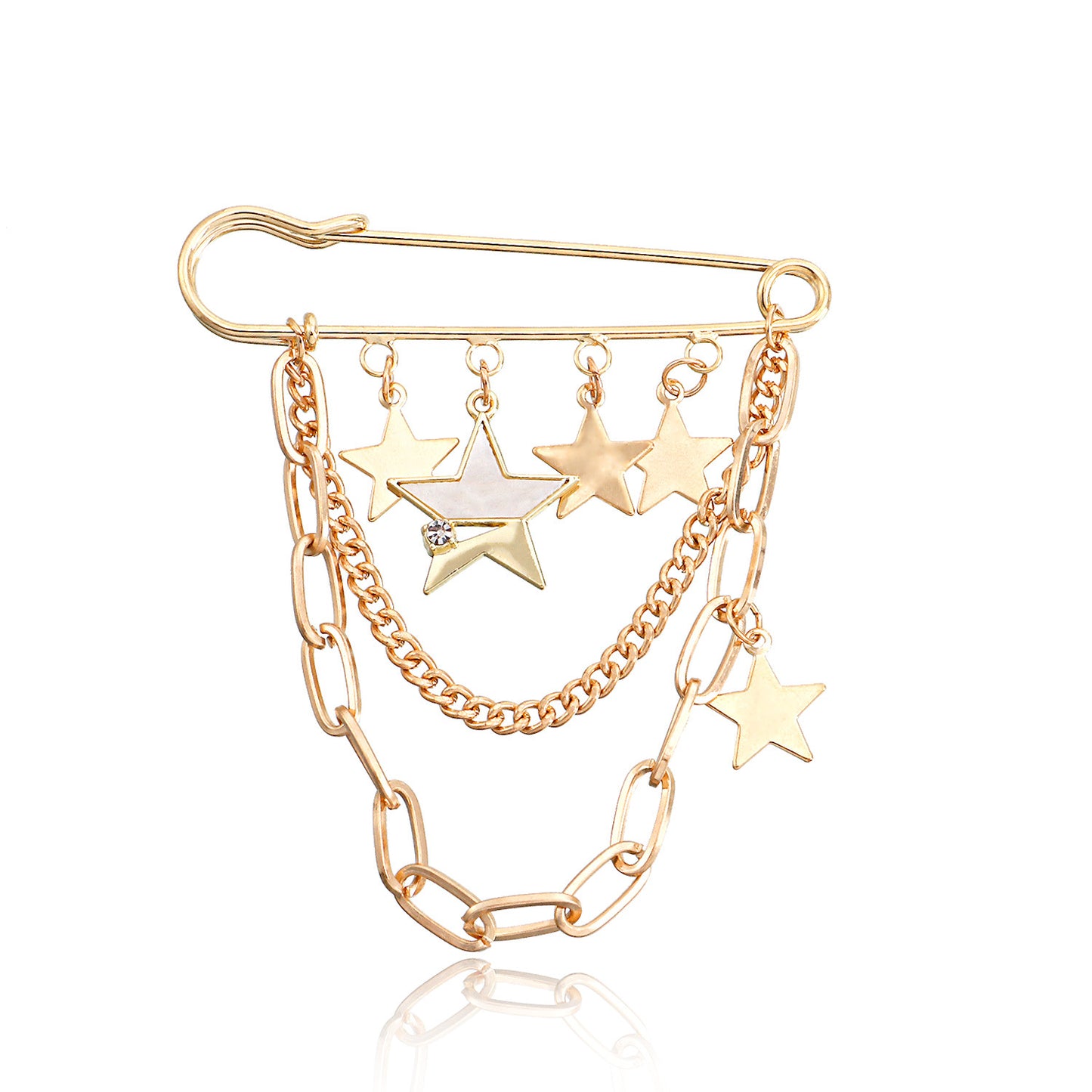 Punk Style Long Fringe Geometric Star Pendant Brooch for Women Alloy Plated Statement Jewelry