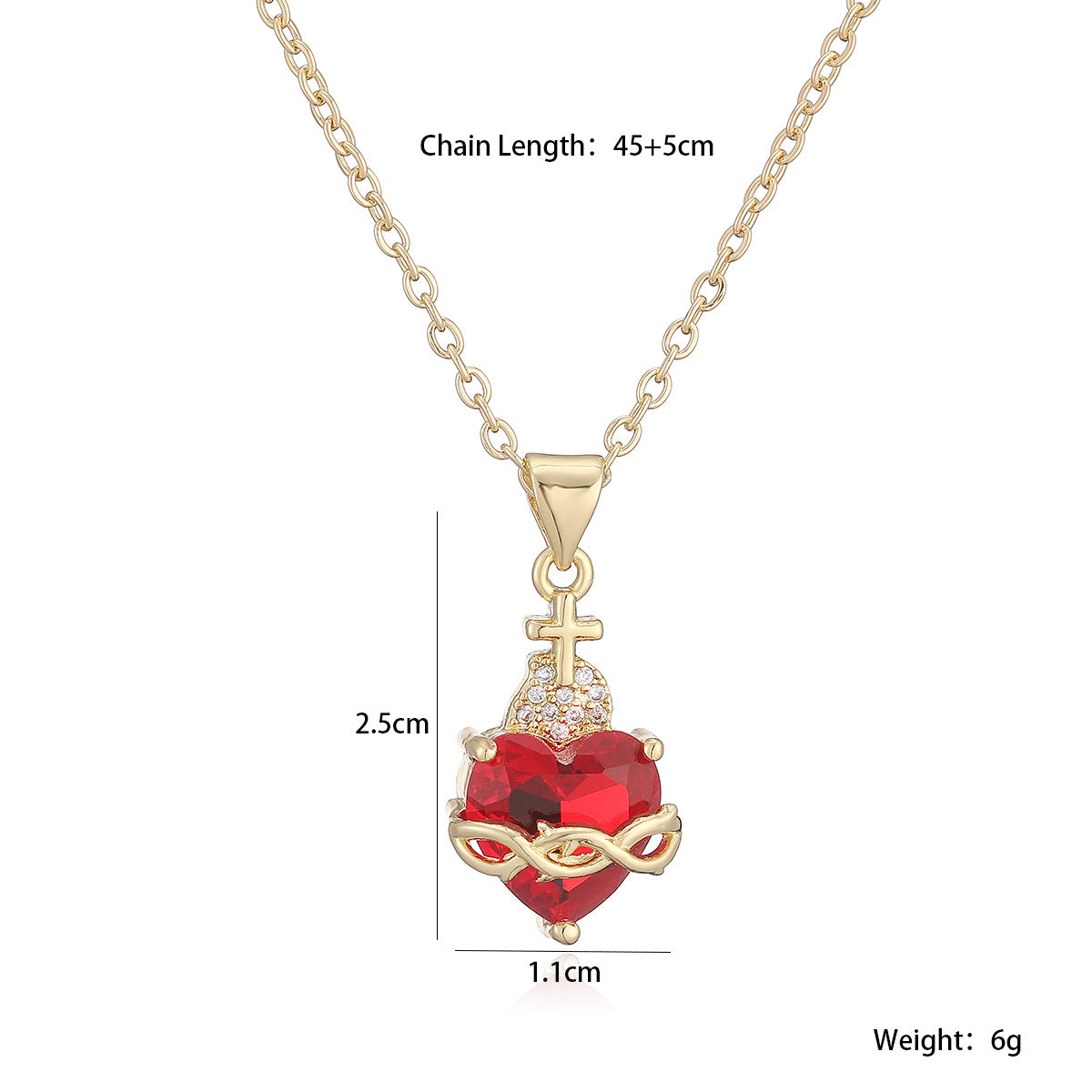 Minimalist 18K Gold Plated Brass Heart Cubic Zirconia Pendant Necklace for Women