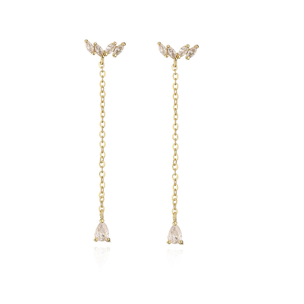 Orecchini a Nappa Geometrici da Donna in Rame con Placcatura in Oro 18K e Dettagli in Zirconi