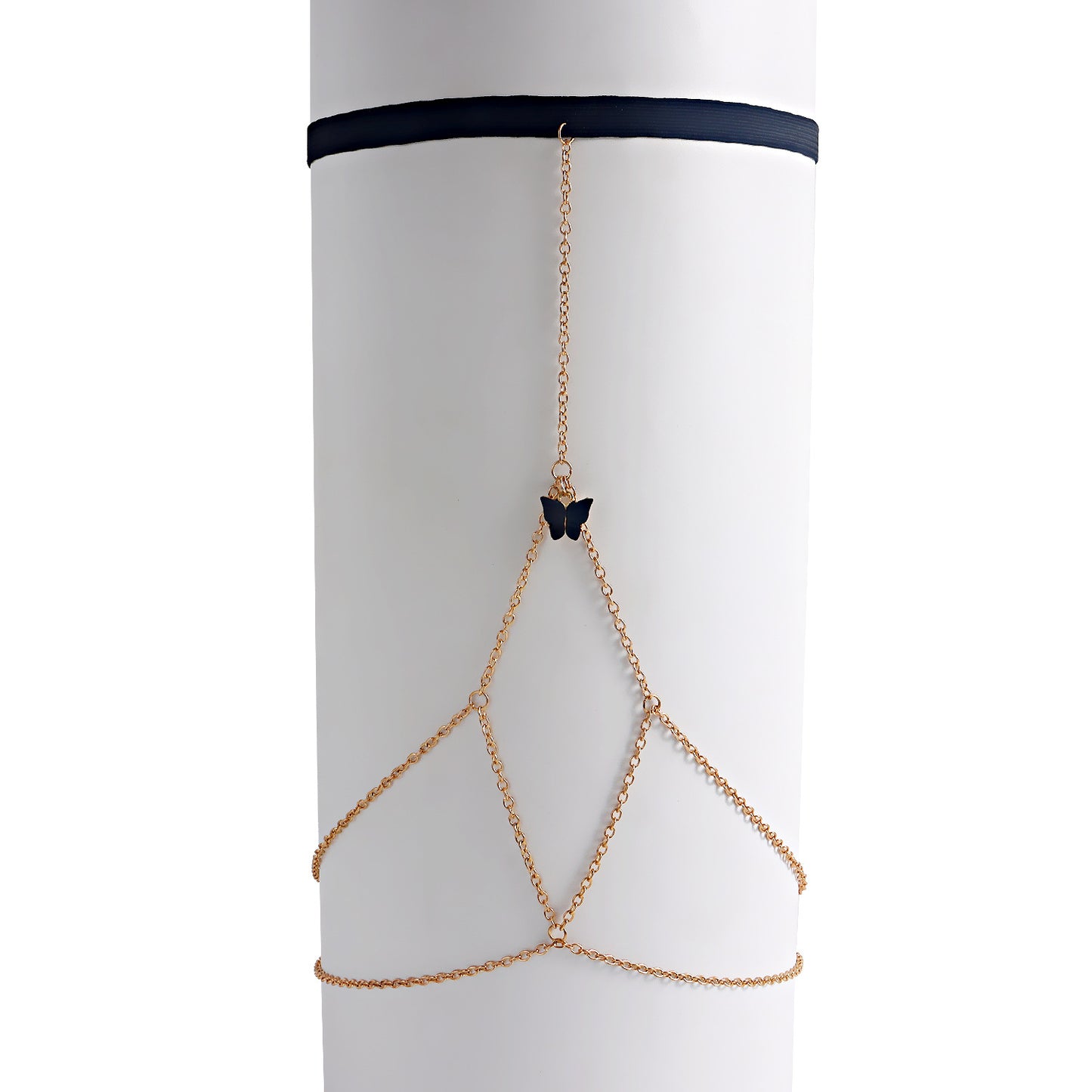 Bohemian Hip-hop Black Butterfly Geometric Metal Leg Chain for Women