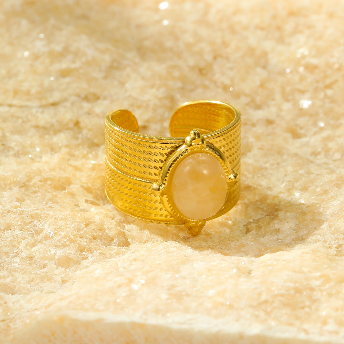 Elegante anello aperto in acciaio al titanio stile vintage francese con intarsio in pietra naturale Anello da donna minimalista e alla moda