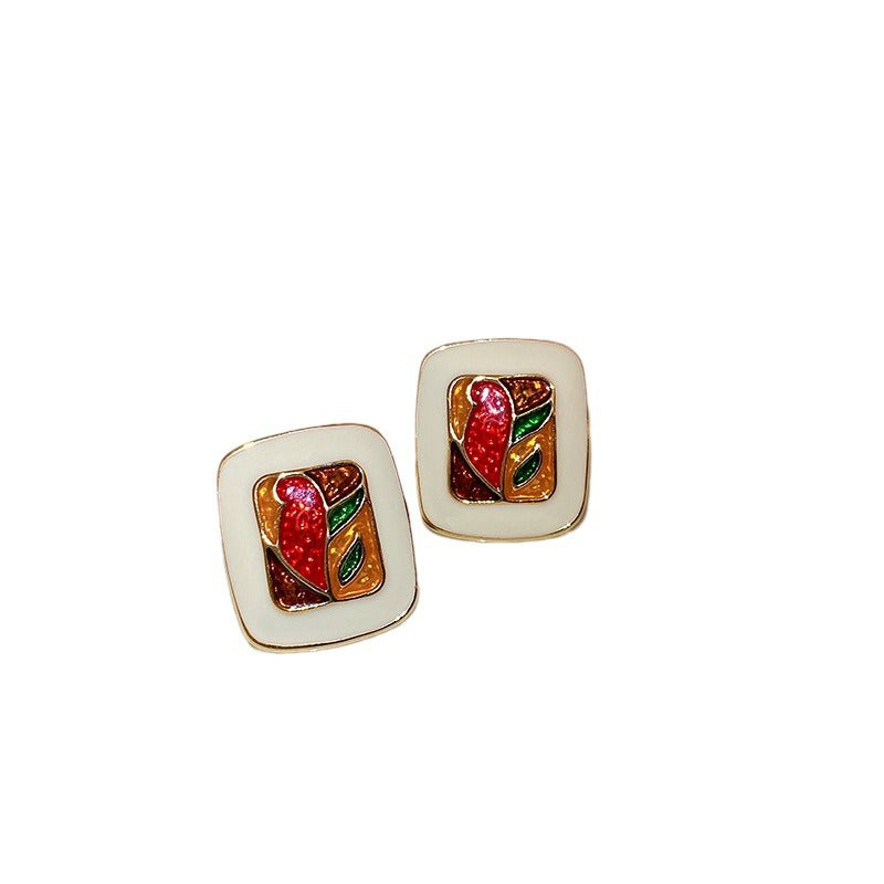 Vintage Geometric Stud Earrings in Plated Copper with Steel Posts for Women