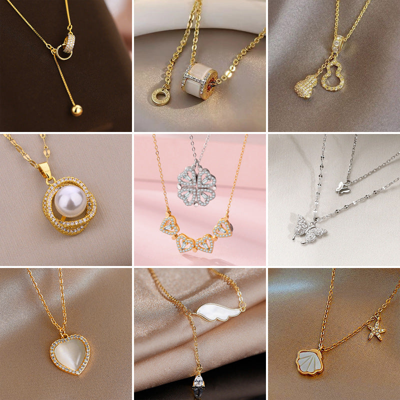 Collana Originale da Donna con Catena a Serpente in Acciaio al Titanio Geometrico e Intarsi in Strass