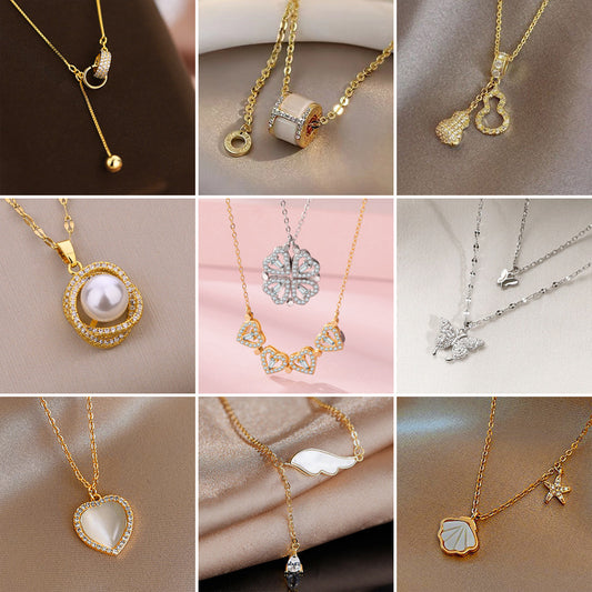 Collana Originale da Donna con Catena a Serpente in Acciaio al Titanio Geometrico e Intarsi in Strass