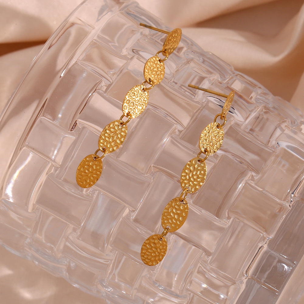 Minimalist Geometric Stainless Steel Plated 18K Gold Long Oval Drop Earrings for Women