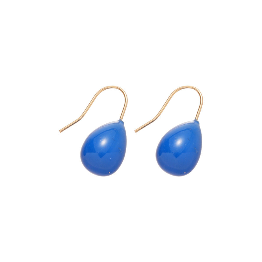 Aretes de gancho en forma de lágrima azul esmalte, estilo vintage, para mujer, con estilo de oficina minimalista de lujo