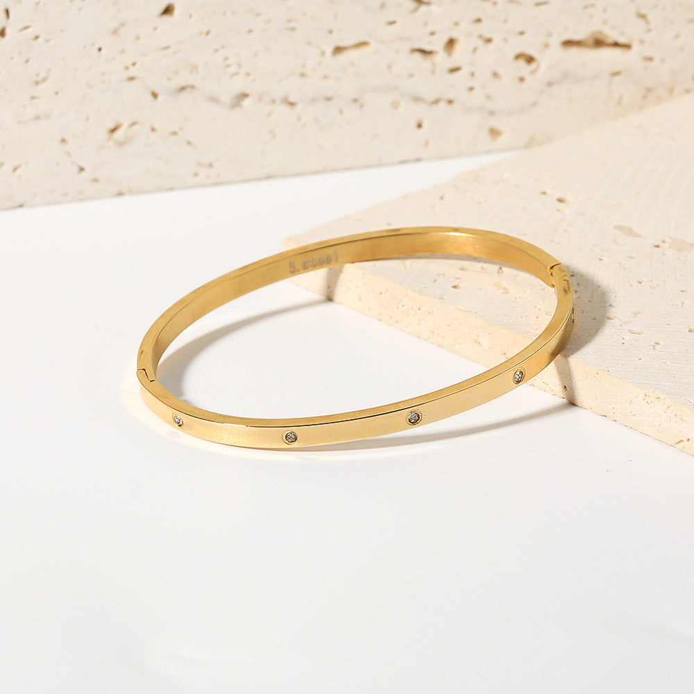 Bracciale da donna in acciaio inossidabile con cerchio geometrico in stile vintage e intarsio in zircone