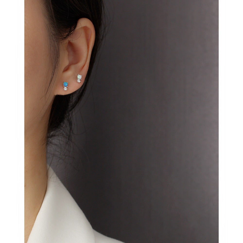Orecchini da donna minimalisti geometrici dolci in argento sterling 925 con opale intarsiato e strass