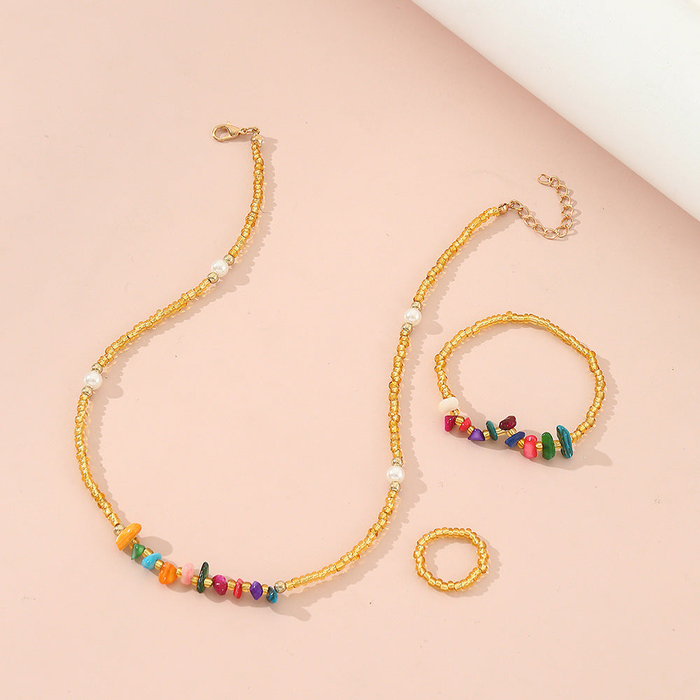 Set collana con catena in turchese e perline stile bohémien con bracciale e anello per bambini