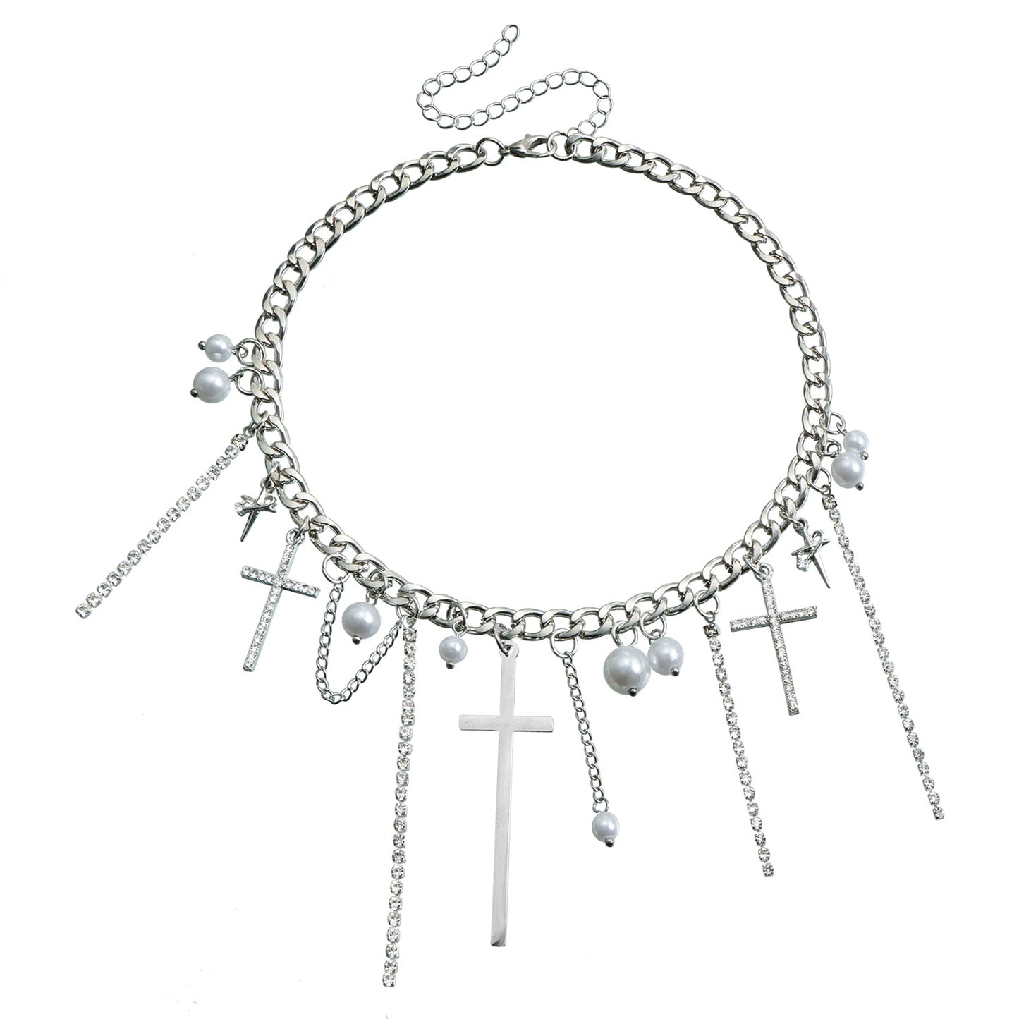 Fashionable Tassel Cross Pendant Necklace for Women in Alloy with Plated Finish and Geometric Design