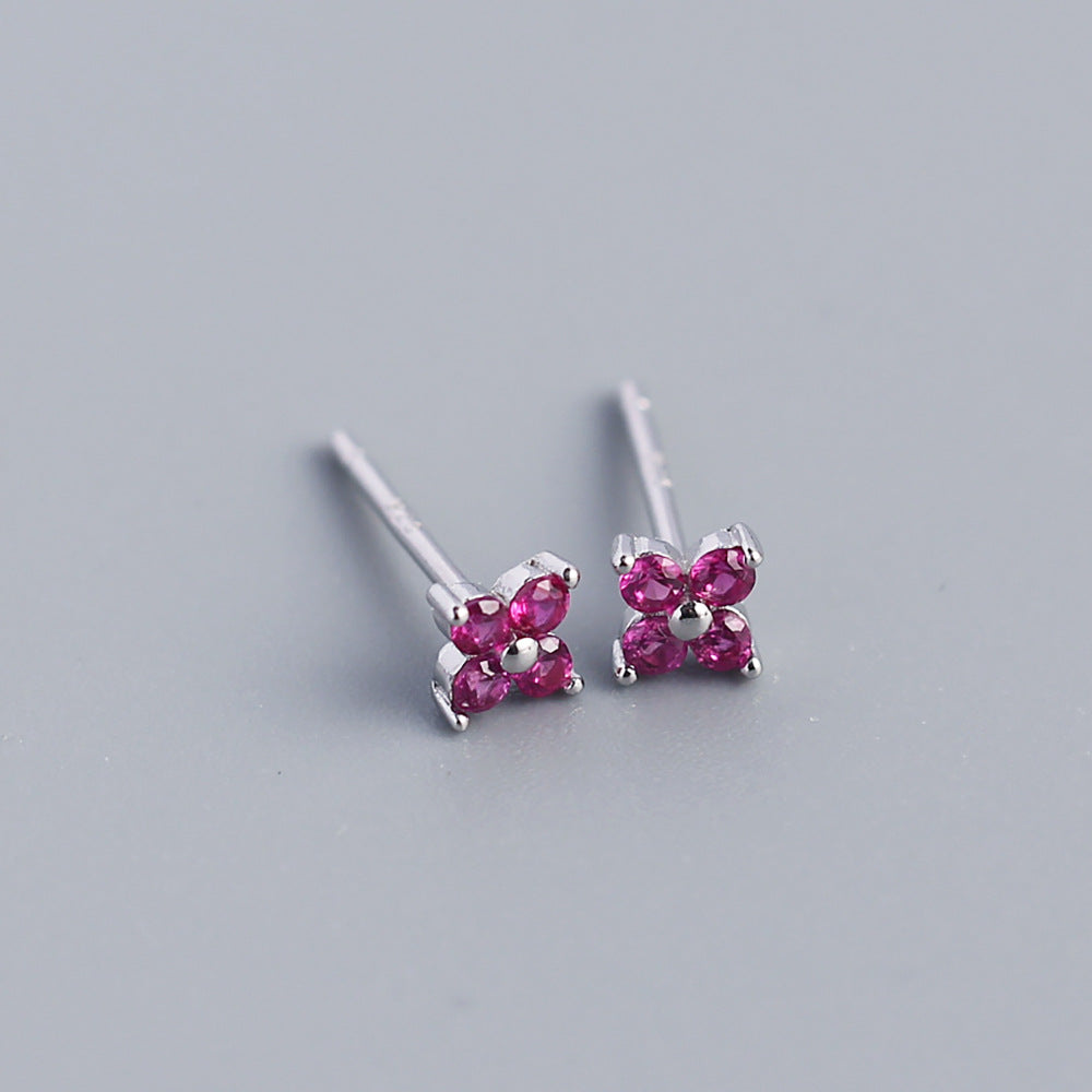 Minimalist Sweet 925 Sterling Silver Inlaid Rhinestone Floral Stud Earrings