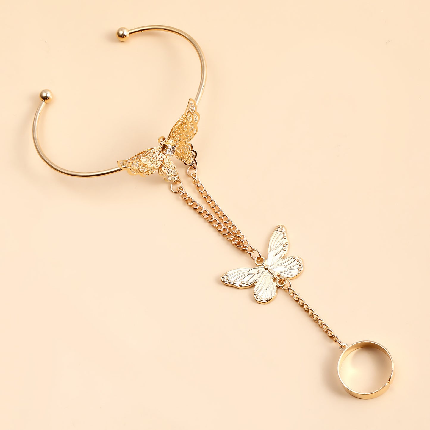 Vintage Geometric Arrow Open Ring Bracelet Set with Rhinestone Inlay and Plated Metal for Women