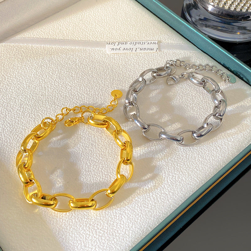 Geometric Plated Titanium Steel Curb Chain Bracelet with Smile Element