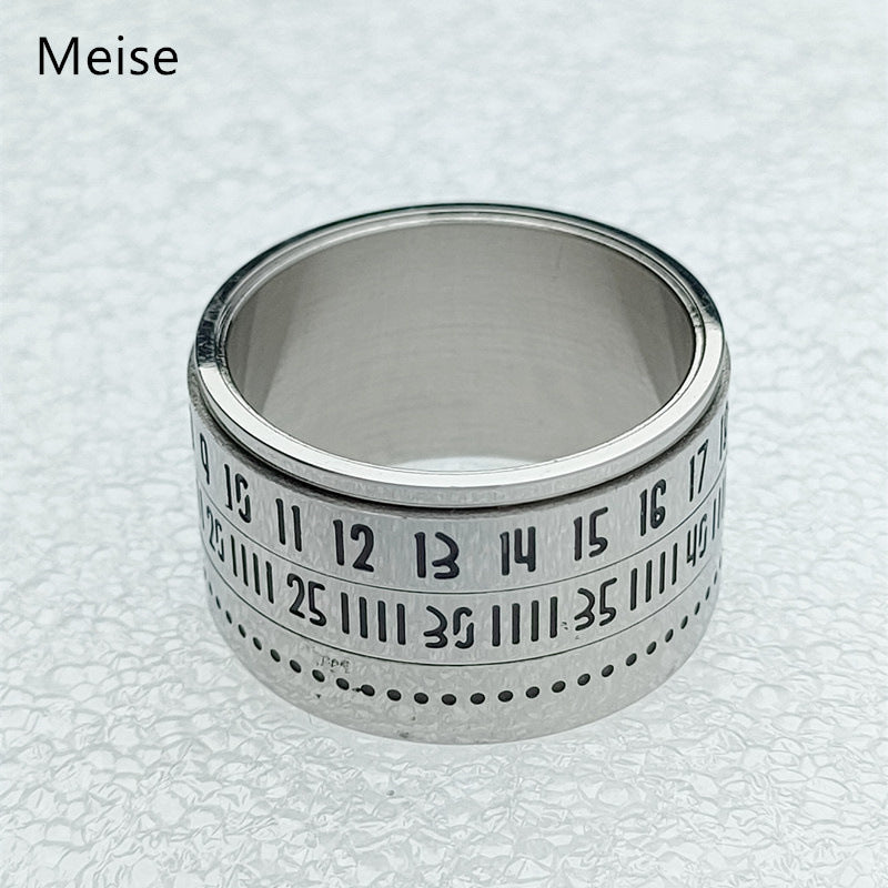 Titanium Steel Rotating Arabic Numeral Ring for Men