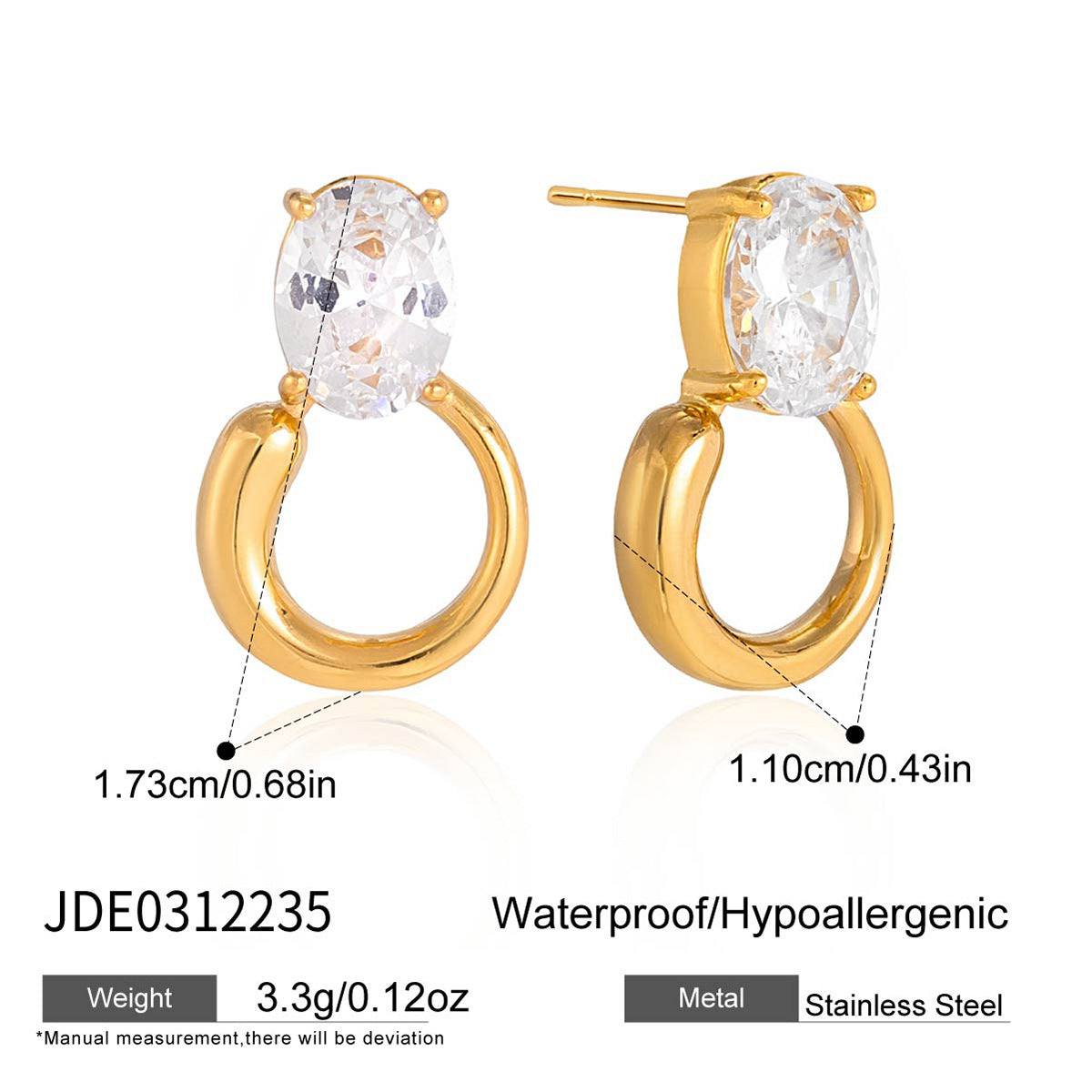 Elegant Geometric Round Stainless Steel PVD Cubic Zirconia Earrings for Women