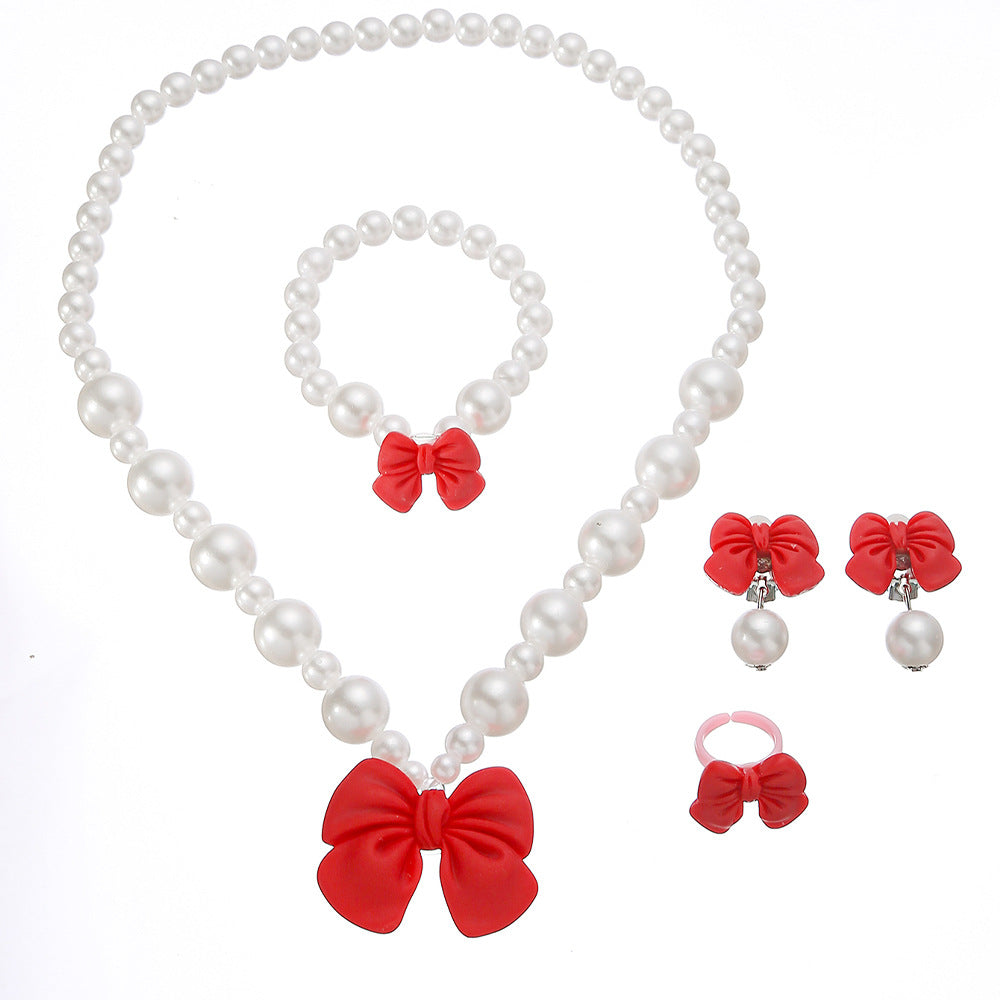 Lindo conjunto de collar infantil en forma de lazo con colgante de resina y cadena de cuentas para niñas de 3 a 10 años