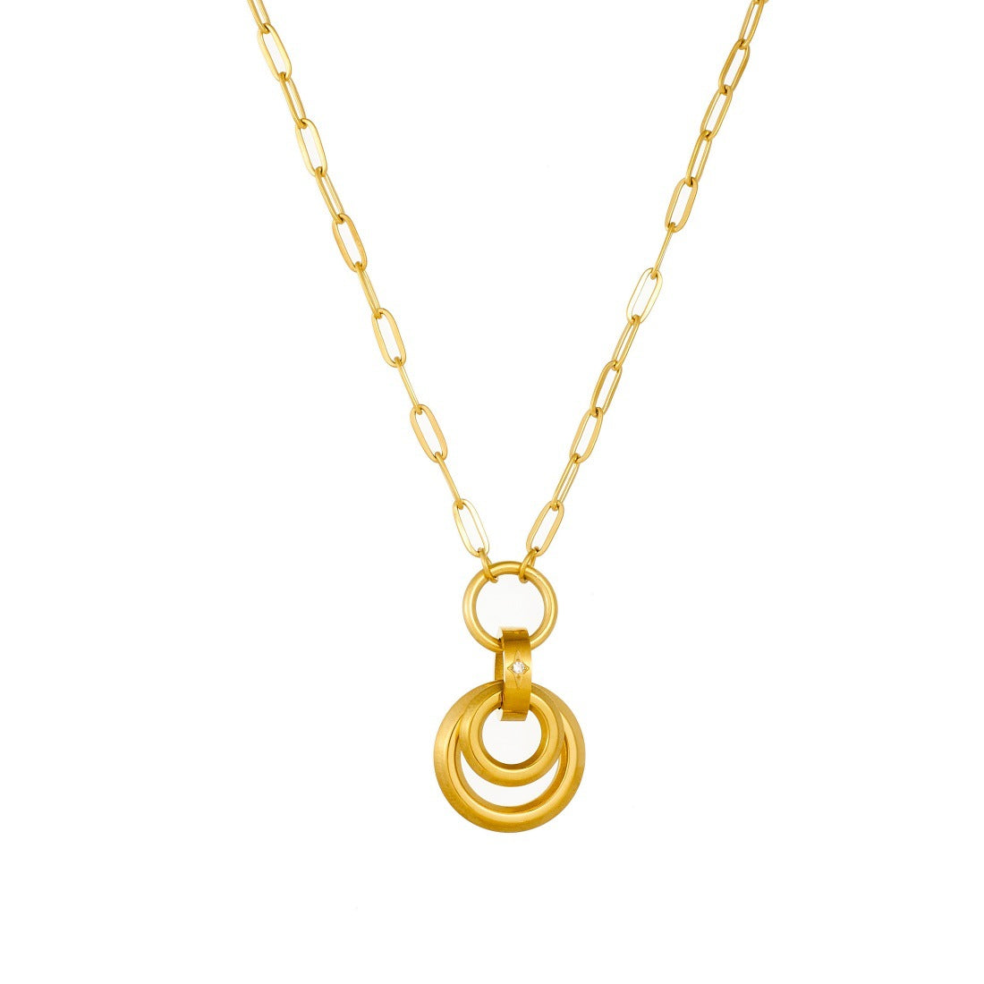 Minimalist Gold Plated Round Geometric Pendant Stainless Steel Curb Chain Necklace for Women
