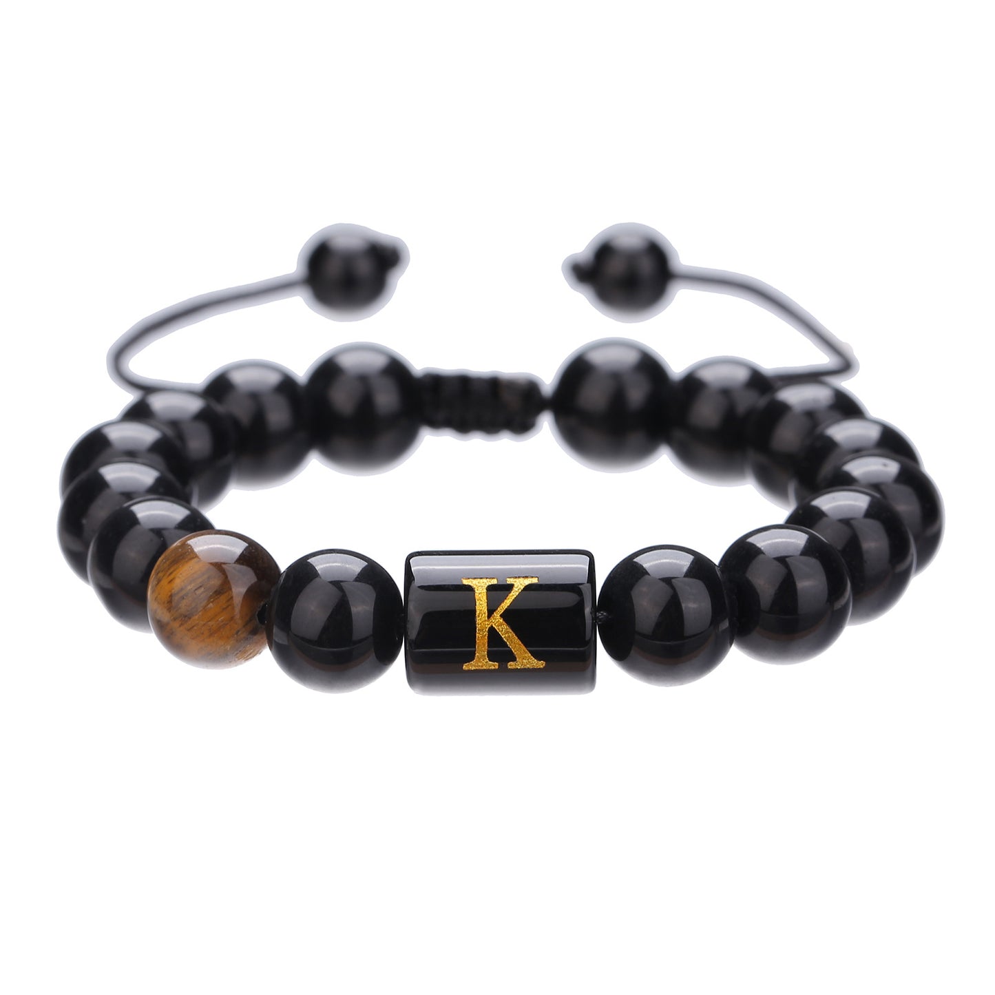 10mm Round Agate Beaded Bracelet with Alphabet Letters Adjustable Unisex