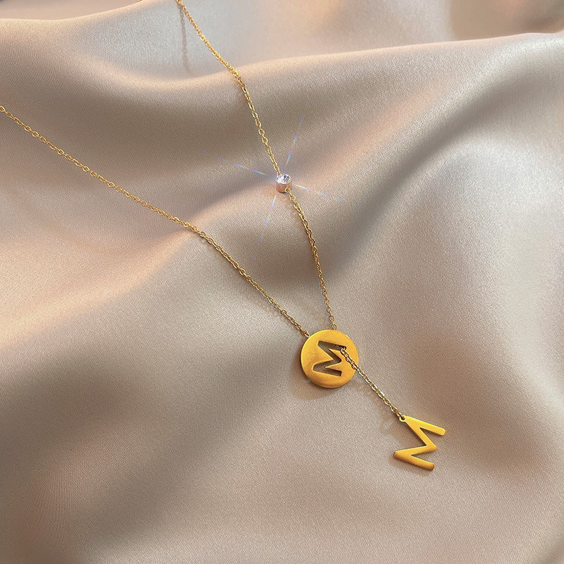 Minimalist Letter Shape Titanium Steel Necklace for Women with Adjustable O-Chain and Delicate Gold-Tone Finish