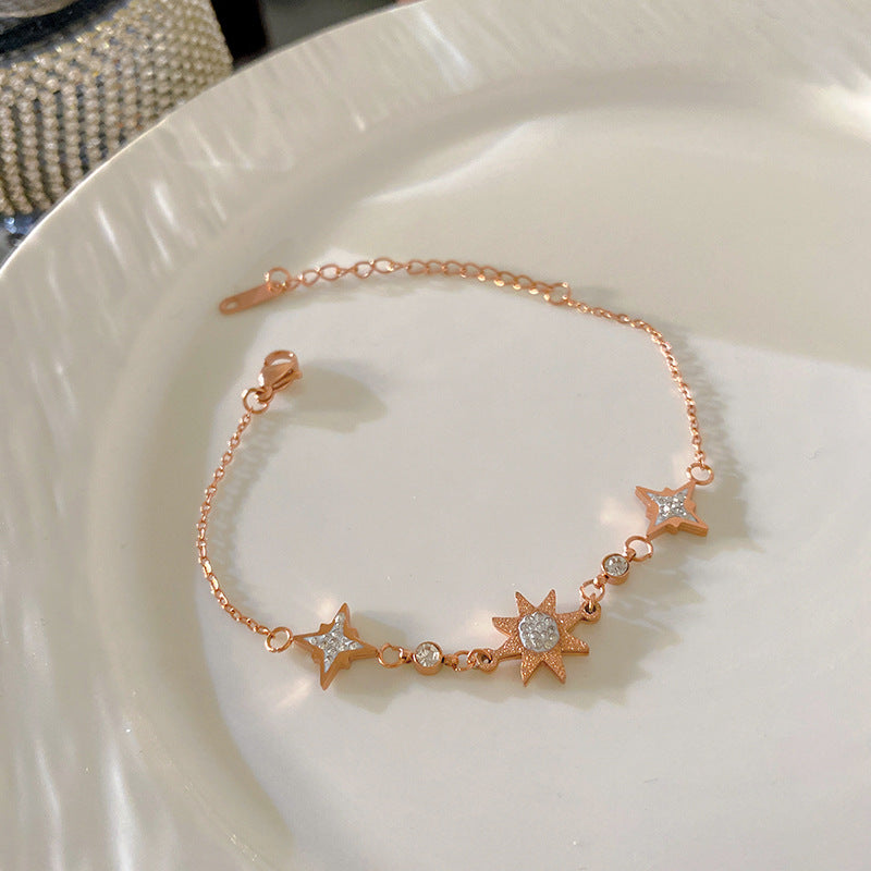 Minimalist Sweet Matte Eight-Pointed Star Cubic Zirconia Titanium Steel Bracelet
