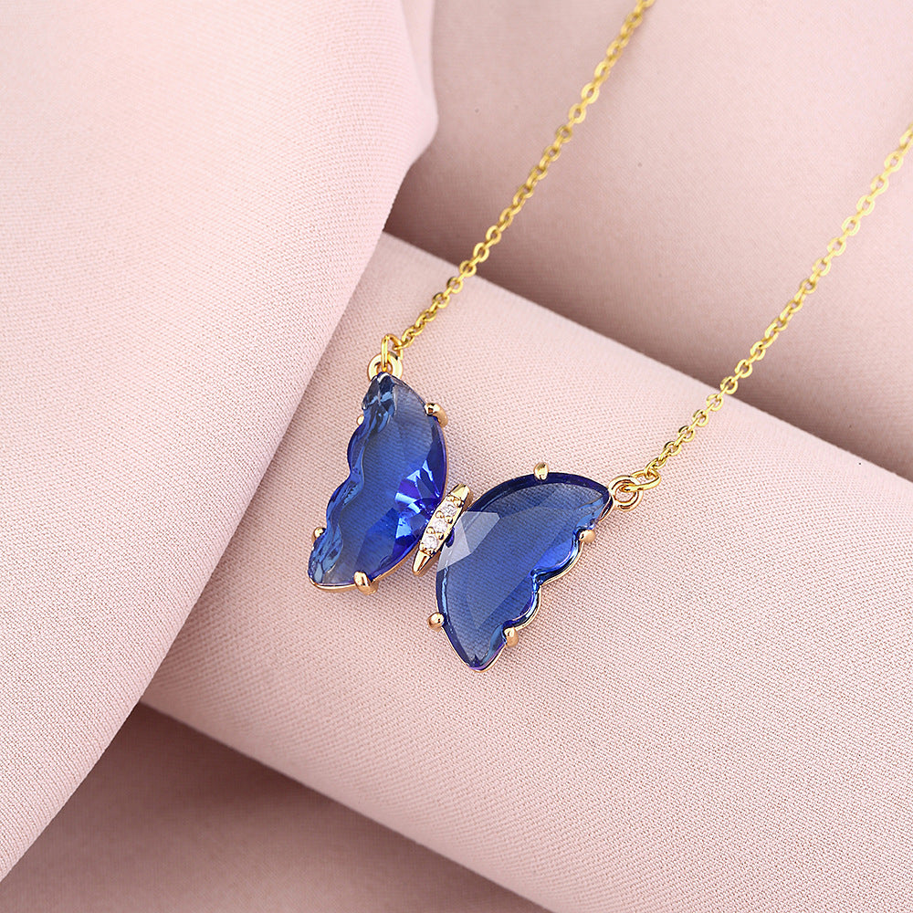 Collana da donna in acciaio al titanio con strass a forma di farfalla, minimalista e dolce catena per clavicola