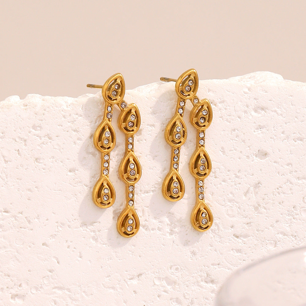 Orecchini minimalisti in acciaio inossidabile a forma di goccia con placcatura in oro 18K e zirconia cubica