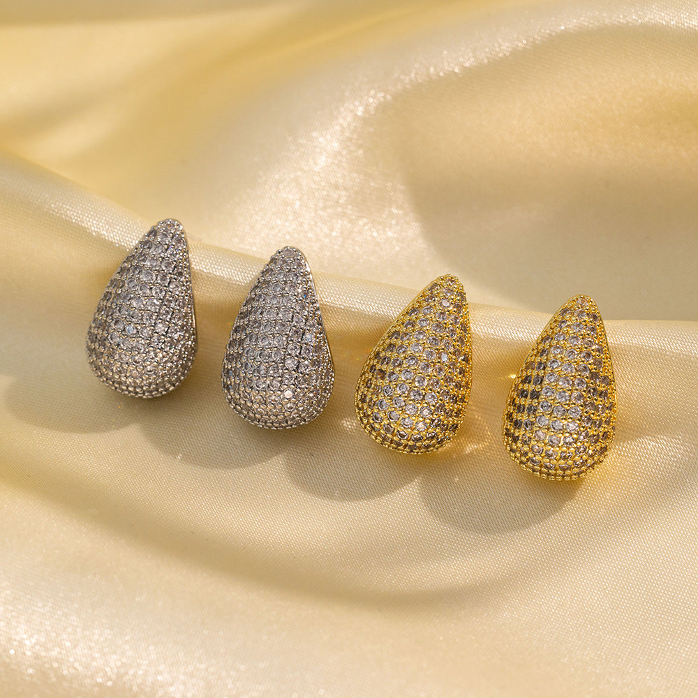 Minimalist Modern Heart-Shaped Titanium Steel Earrings with Micro-Pavé Rhinestone Accents for Women