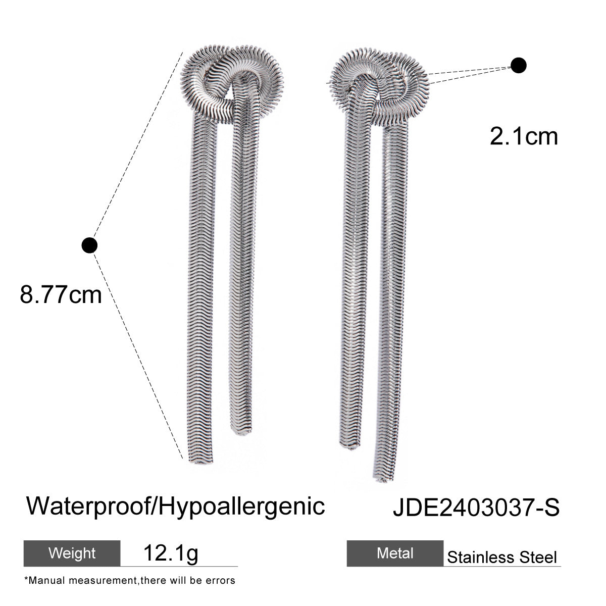 INS Style Irregular Tassel Earrings in Stainless Steel with Gold Plating and White Gold Tone Line Texture