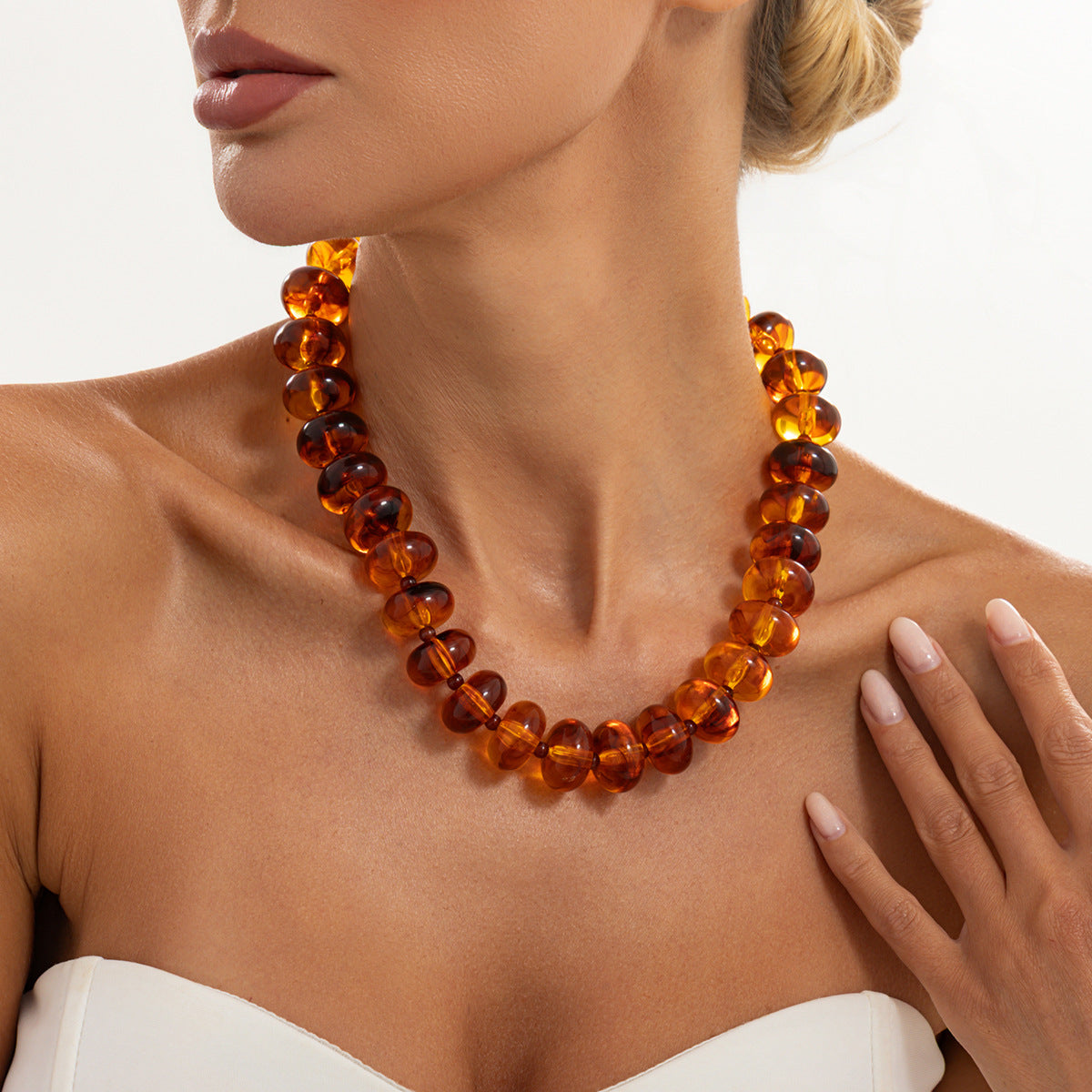 Bohemian Geometric Oval Gradient Resin Necklace for Women