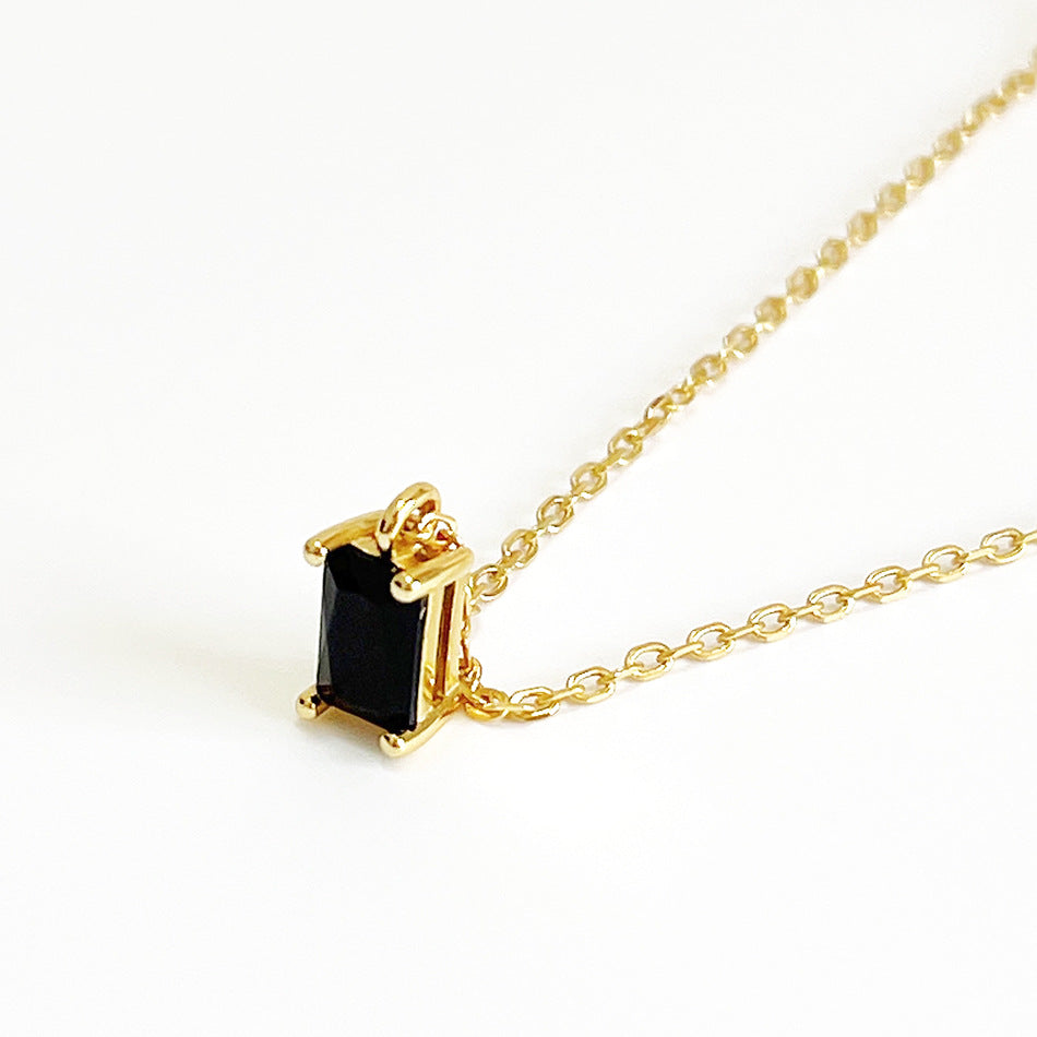 925 Sterling Silver Black Diamond Rectangle Geometric Short Necklace
