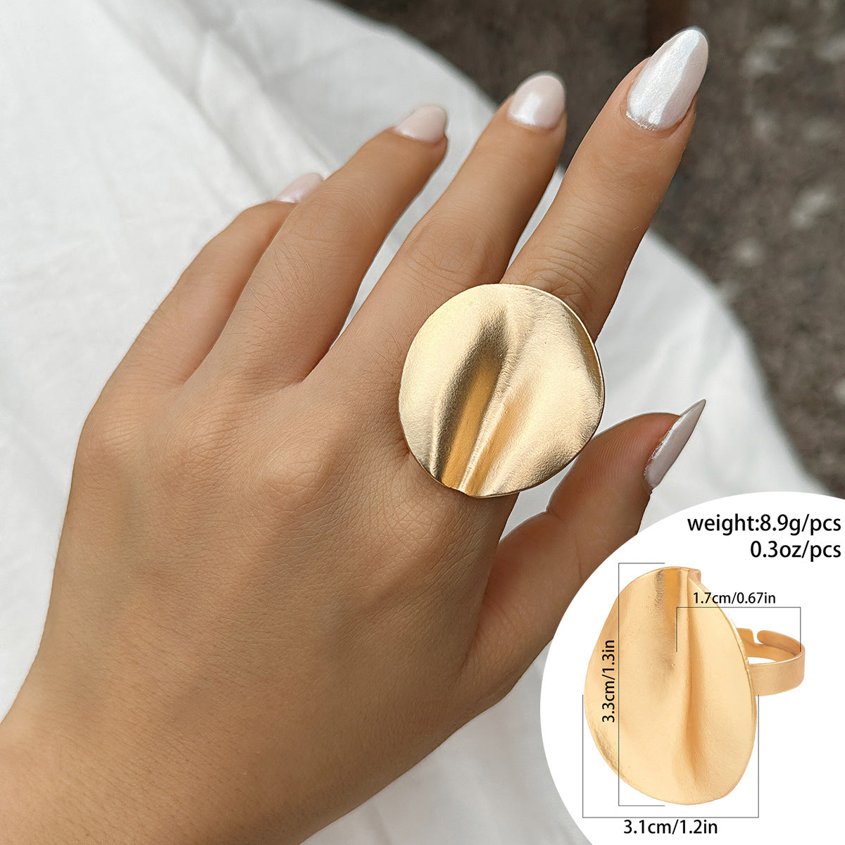 Minimalist Irregular Floral Geometric Alloy Ring with Textured Ruffled Design for Women