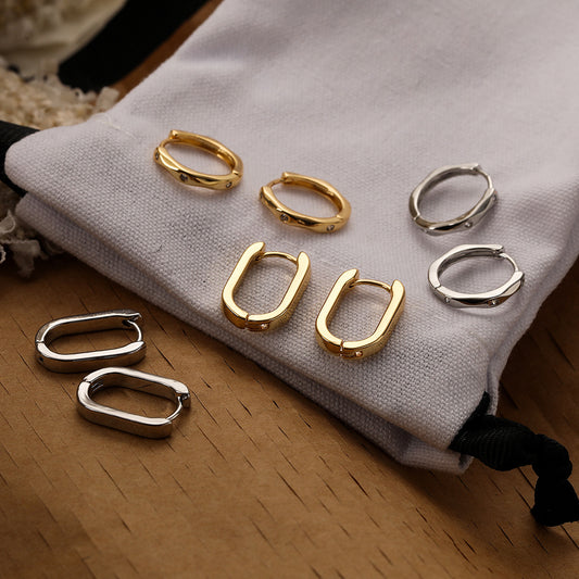 Pendientes de Aro Geométricos Minimalistas de Cobre con Baño de Oro e Incrustaciones de Circonita para Mujer