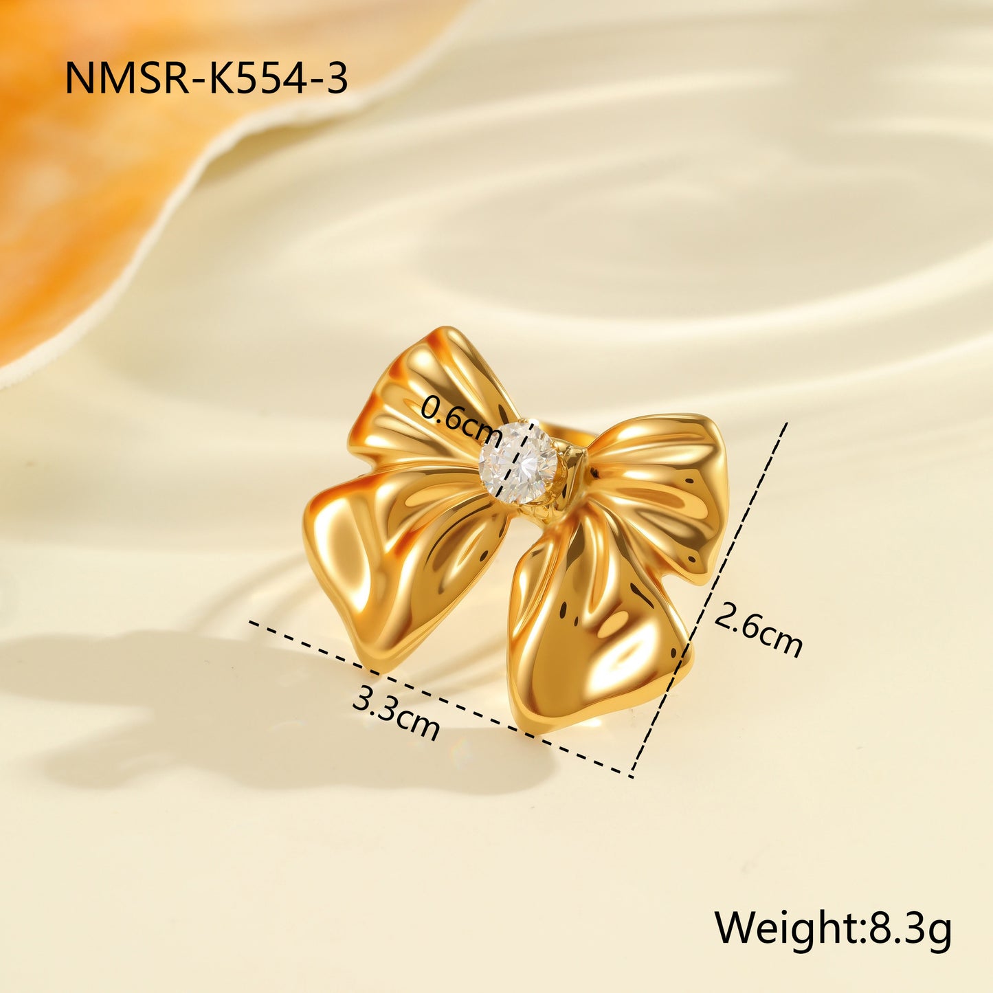 Anillo de Acero Inoxidable con Zirconia en Forma de Lazo, Chapado en Oro de 18K, Ajustable, Abierto, para Mujer