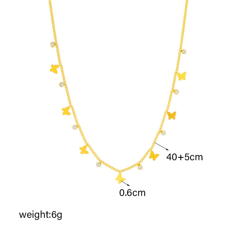 Collar con colgante minimalista de mariposa y estrella a la moda con incrustaciones de diamantes de imitación en cadena de acero de titanio para mujer