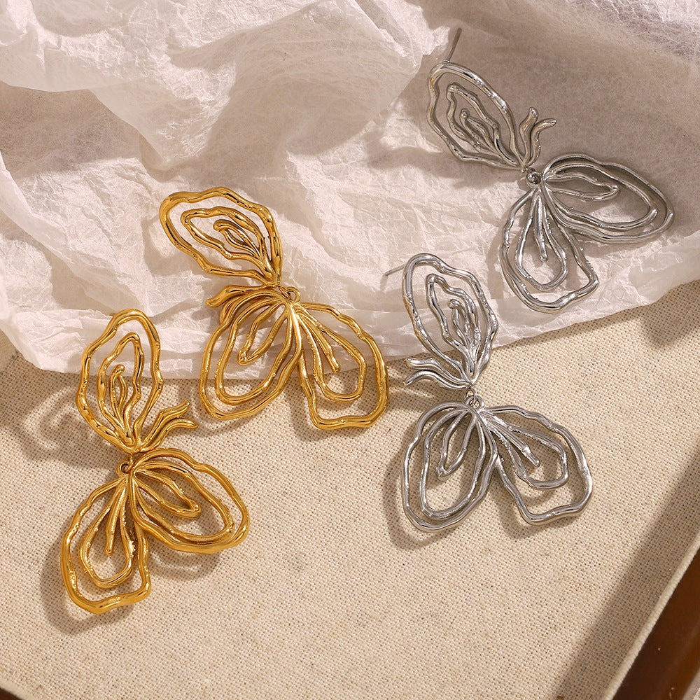 Orecchini da donna in acciaio inossidabile con placcatura in oro 18 carati, design geometrico alla moda